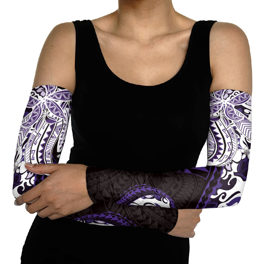 Monstera Plumeria Flowers Purple Arm Sleeves Polynesian Pattern LT01 - Polynesian Pride