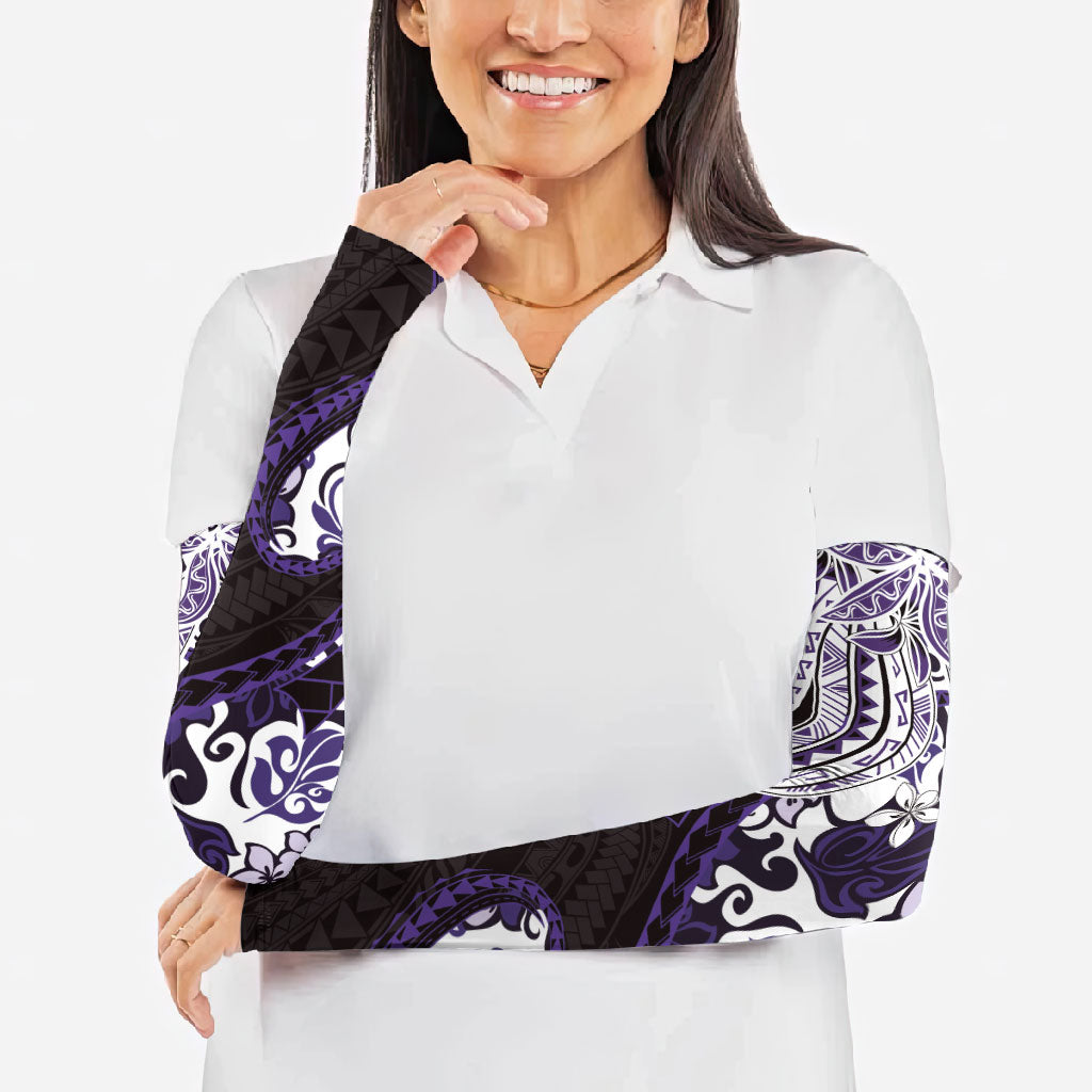 Monstera Plumeria Flowers Purple Arm Sleeves Polynesian Pattern LT01 - Polynesian Pride