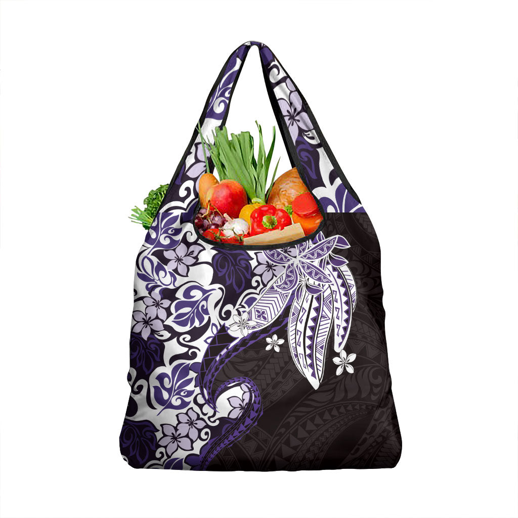 Monstera Plumeria Flowers Purple Grocery Bag Polynesian Pattern LT01 1-pack One Size Purple - Polynesian Pride