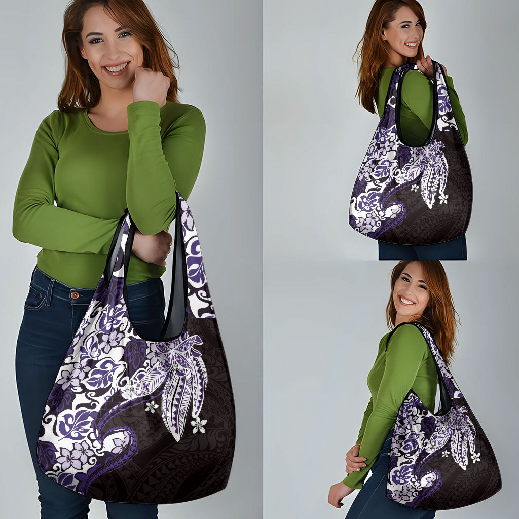 Monstera Plumeria Flowers Purple Grocery Bag Polynesian Pattern LT01 - Polynesian Pride