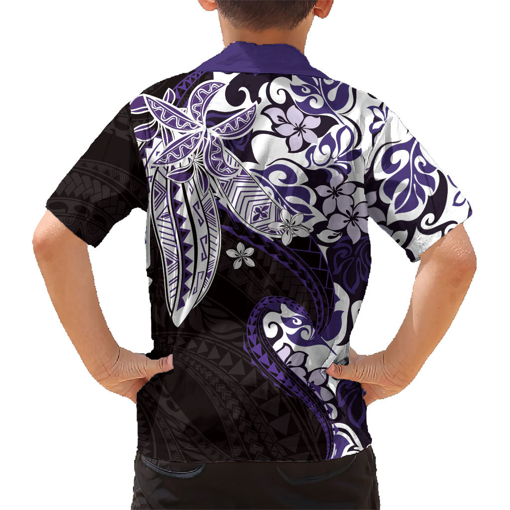 Monstera Plumeria Flowers Purple Kid Hawaiian Shirt Polynesian Pattern LT01 - Polynesian Pride