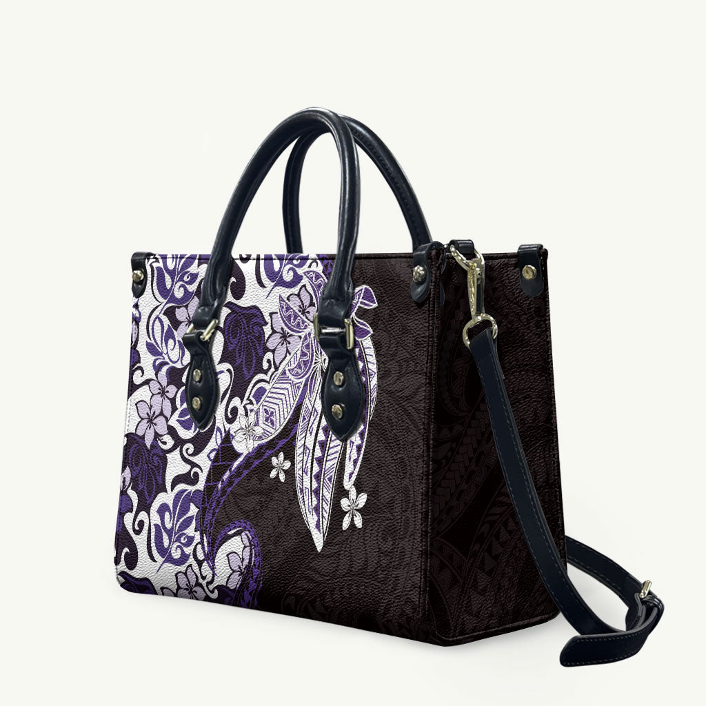 Monstera Plumeria Flowers Purple Leather Bag Polynesian Pattern LT01 Purple - Polynesian Pride