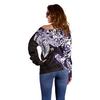 Monstera Plumeria Flowers Purple Off Shoulder Sweater Polynesian Pattern LT01 - Polynesian Pride