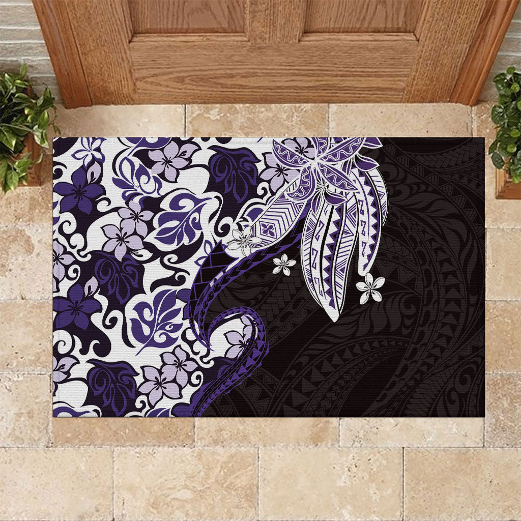 Monstera Plumeria Flowers Purple Rubber Doormat Polynesian Pattern LT01 Purple - Polynesian Pride