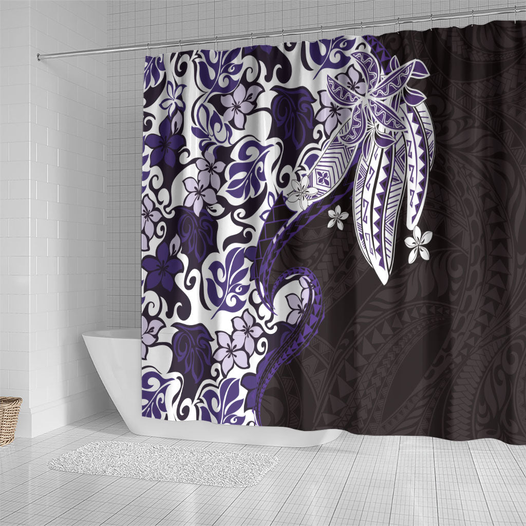 Monstera Plumeria Flowers Purple Shower Curtain Polynesian Pattern LT01 - Polynesian Pride