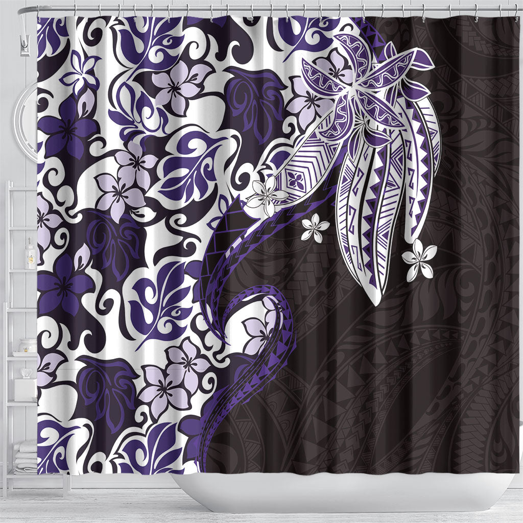 Monstera Plumeria Flowers Purple Shower Curtain Polynesian Pattern LT01 - Polynesian Pride