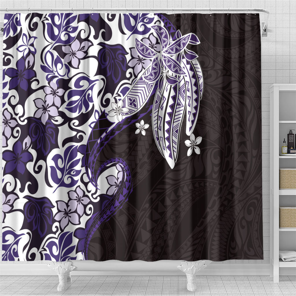 Monstera Plumeria Flowers Purple Shower Curtain Polynesian Pattern LT01 - Polynesian Pride