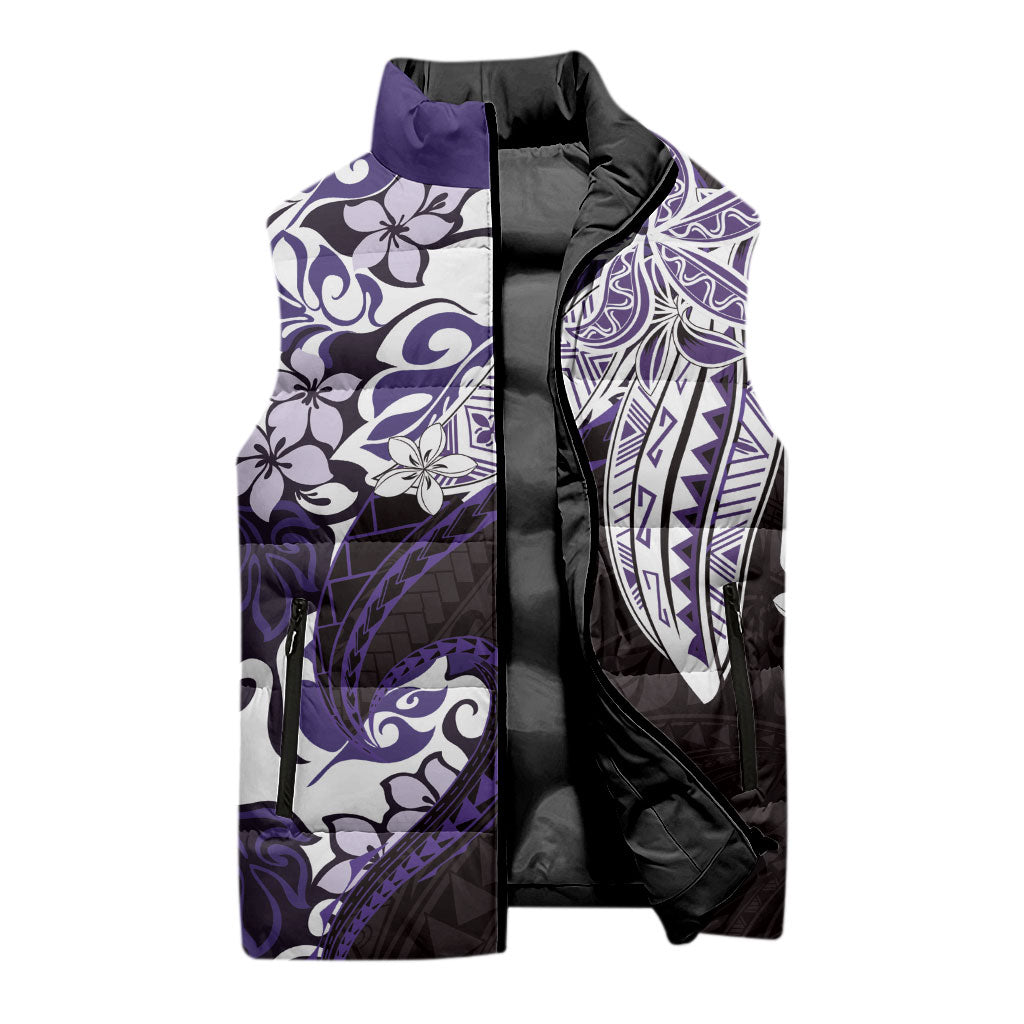 Monstera Plumeria Flowers Purple Sleeveless Puffer Jacket Polynesian Pattern LT01 - Polynesian Pride