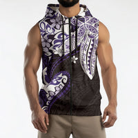 Monstera Plumeria Flowers Purple Sleeveless Zip Hoodie Polynesian Pattern LT01 - Polynesian Pride