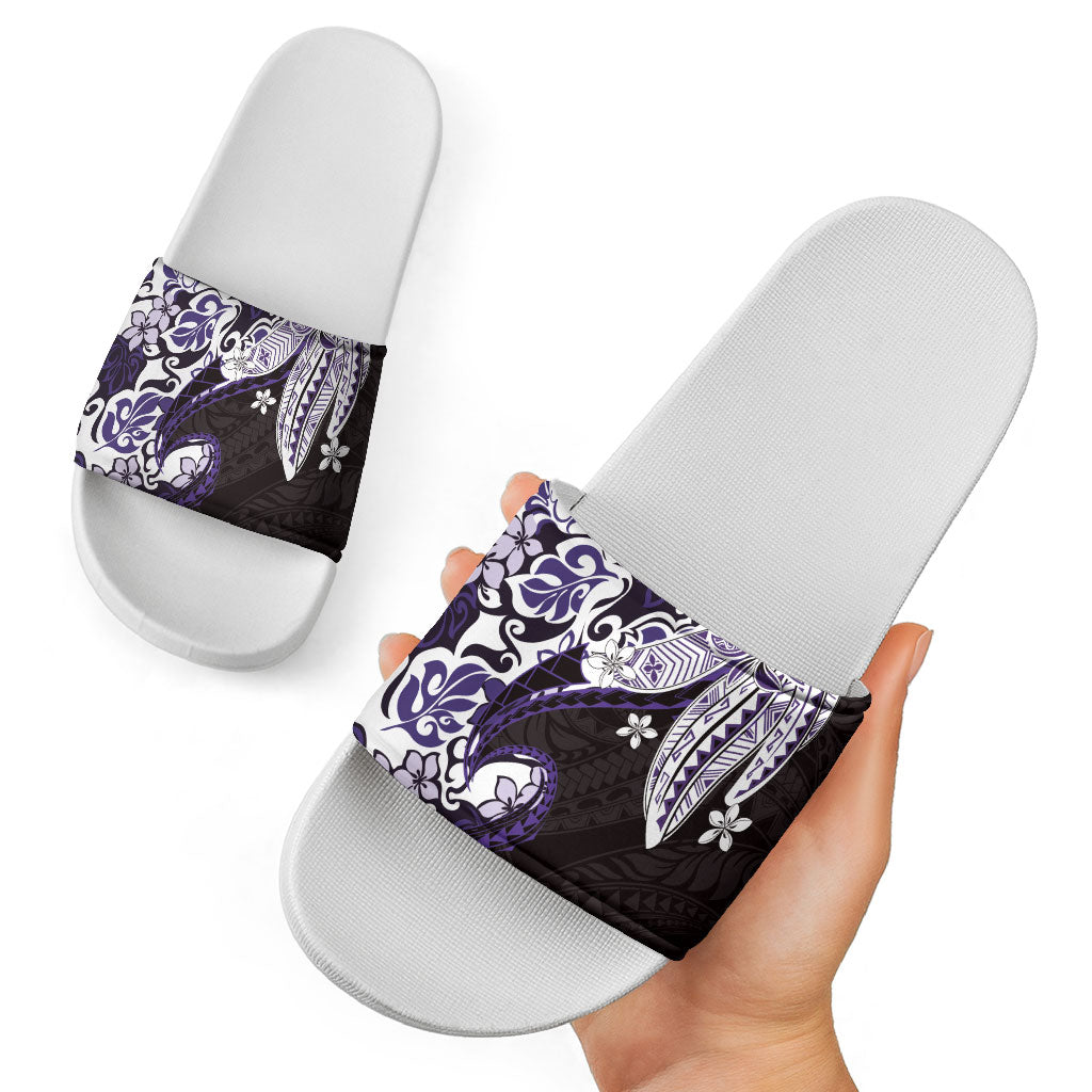 Monstera Plumeria Flowers Purple Slide Sandals Polynesian Pattern LT01 - Polynesian Pride