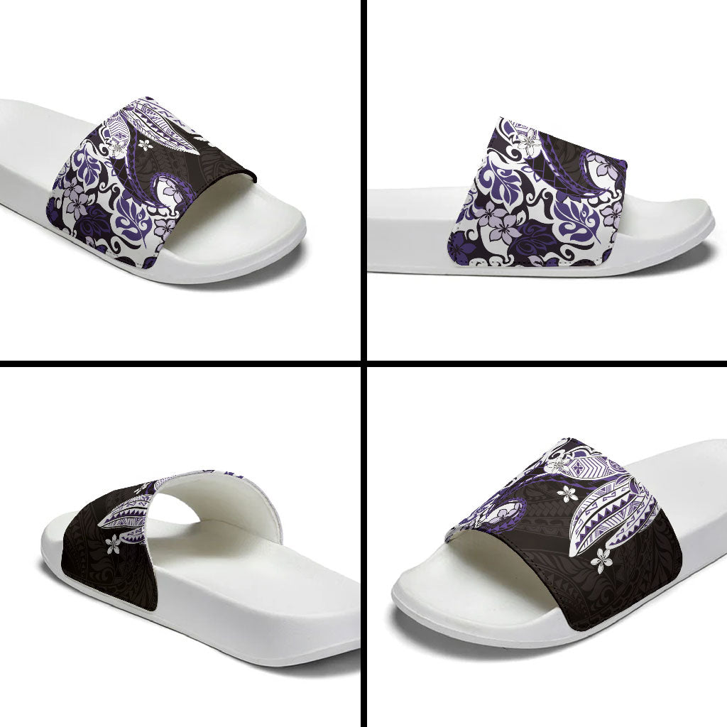 Monstera Plumeria Flowers Purple Slide Sandals Polynesian Pattern LT01 - Polynesian Pride