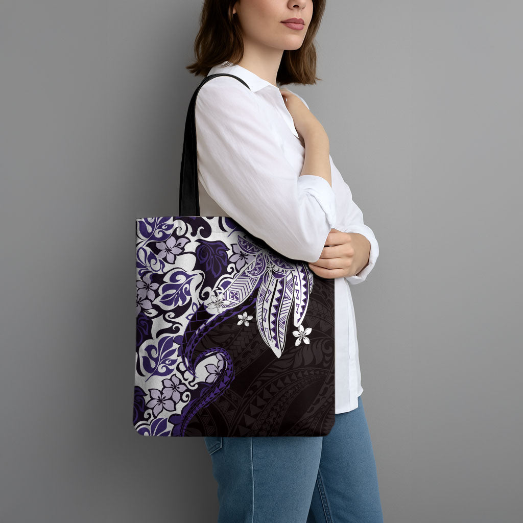 Monstera Plumeria Flowers Purple Tote Bag Polynesian Pattern LT01 - Polynesian Pride