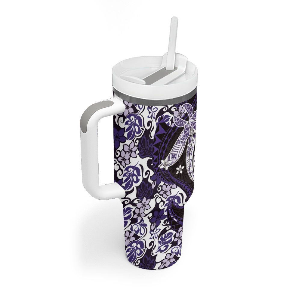 Monstera Plumeria Flowers Purple Tumbler With Handle Polynesian Pattern LT01 - Polynesian Pride