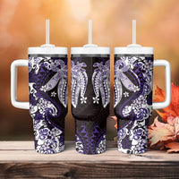 Monstera Plumeria Flowers Purple Tumbler With Handle Polynesian Pattern LT01 - Polynesian Pride