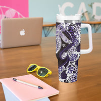 Monstera Plumeria Flowers Purple Tumbler With Handle Polynesian Pattern LT01 - Polynesian Pride