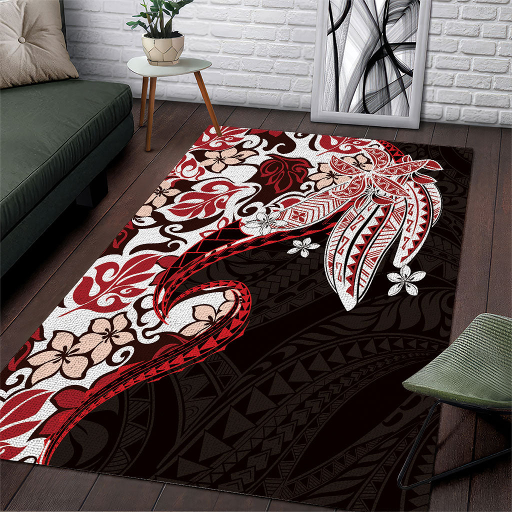 Monstera Plumeria Flowers Red Area Rug Polynesian Pattern LT01 Red - Polynesian Pride