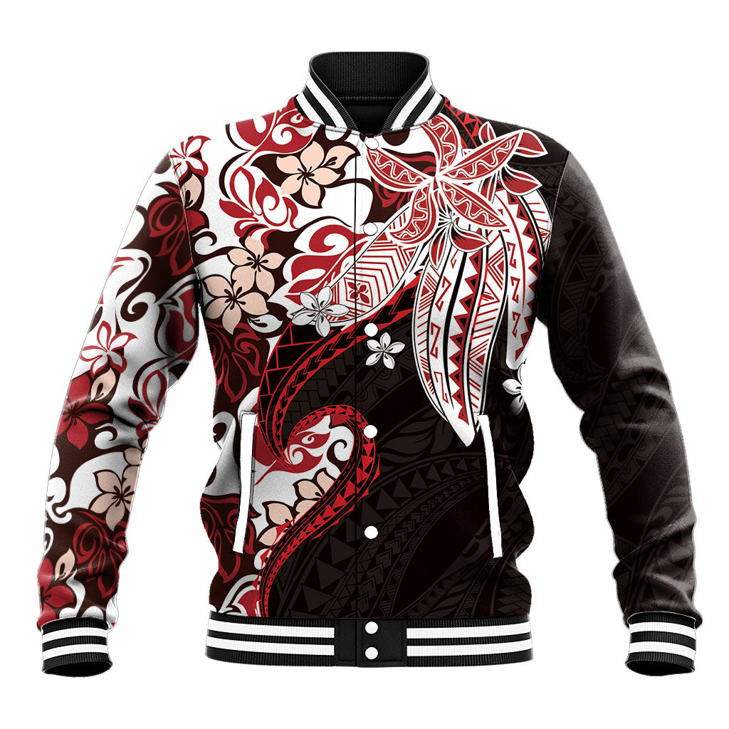 Monstera Plumeria Flowers Red Baseball Jacket Polynesian Pattern LT01 Unisex Red - Polynesian Pride
