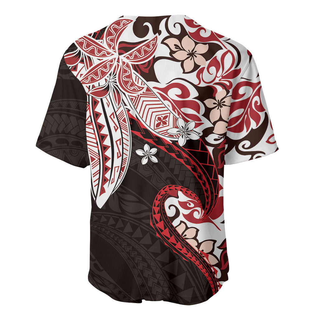 Monstera Plumeria Flowers Red Baseball Jersey Polynesian Pattern LT01 - Polynesian Pride