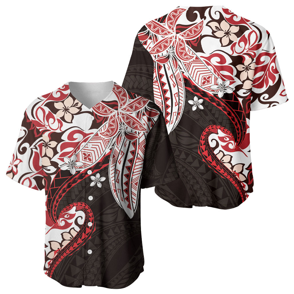 Monstera Plumeria Flowers Red Baseball Jersey Polynesian Pattern LT01 - Polynesian Pride