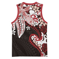 Monstera Plumeria Flowers Red Basketball Jersey Polynesian Pattern LT01 - Polynesian Pride