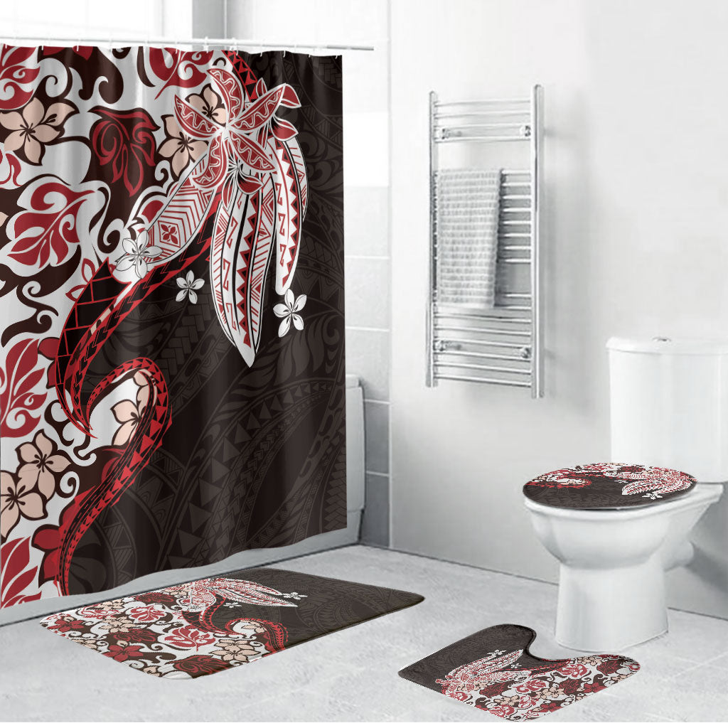 Monstera Plumeria Flowers Red Bathroom Set Polynesian Pattern LT01 Bathroom Set (4 pcs) Red - Polynesian Pride
