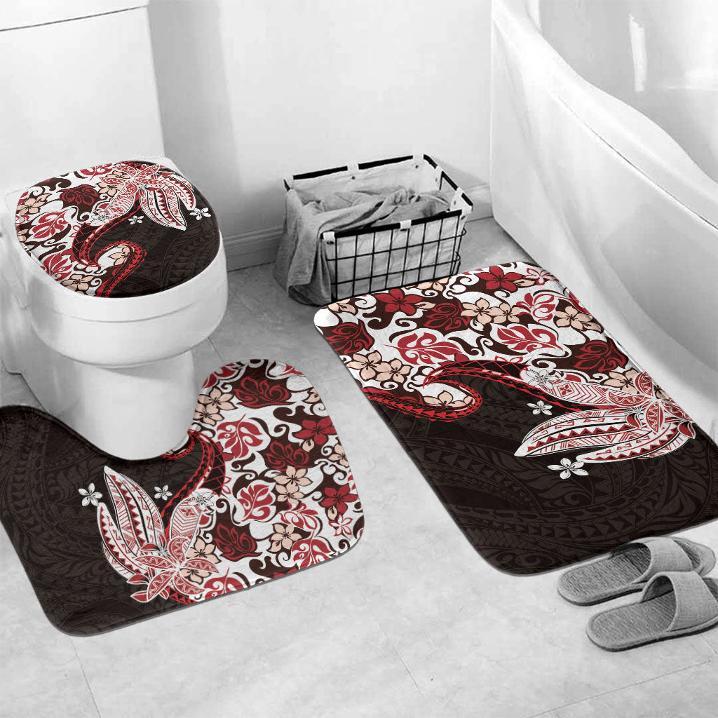 Monstera Plumeria Flowers Red Bathroom Set Polynesian Pattern LT01 Mat Set Only (3 pcs) One Size Red - Polynesian Pride