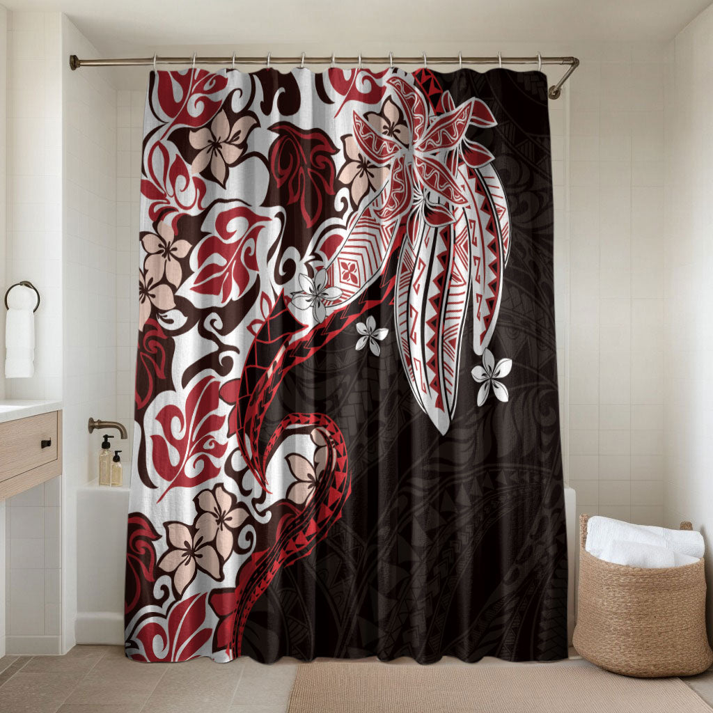 Monstera Plumeria Flowers Red Bathroom Set Polynesian Pattern LT01 Shower Curtain Only Red - Polynesian Pride