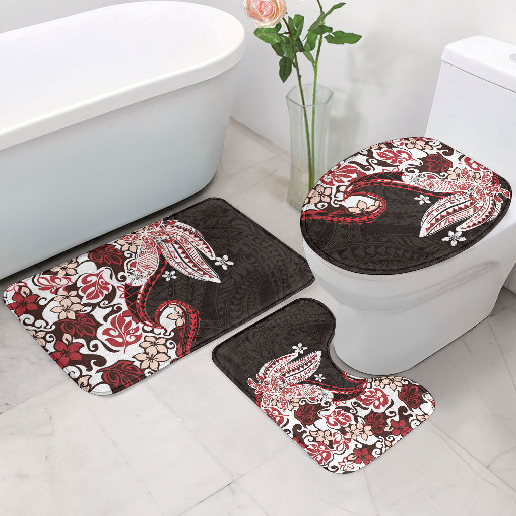 Monstera Plumeria Flowers Red Bathroom Set Polynesian Pattern LT01 - Polynesian Pride