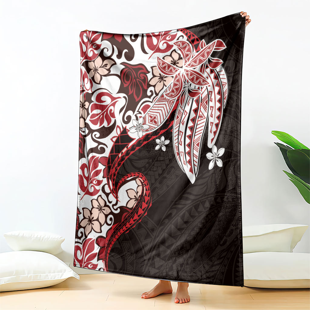 Monstera Plumeria Flowers Red Blanket Polynesian Pattern LT01 - Polynesian Pride