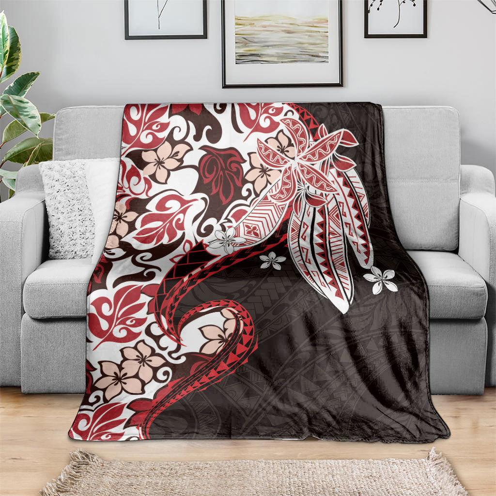 Monstera Plumeria Flowers Red Blanket Polynesian Pattern LT01 - Polynesian Pride