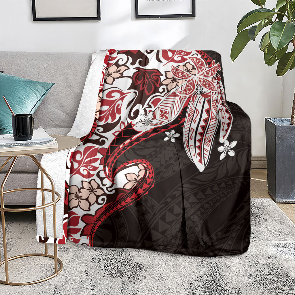Monstera Plumeria Flowers Red Blanket Polynesian Pattern LT01 - Polynesian Pride