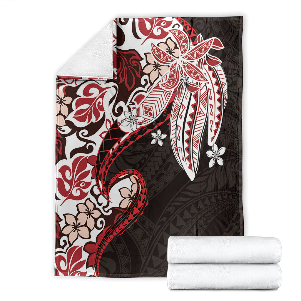 Monstera Plumeria Flowers Red Blanket Polynesian Pattern LT01 - Polynesian Pride