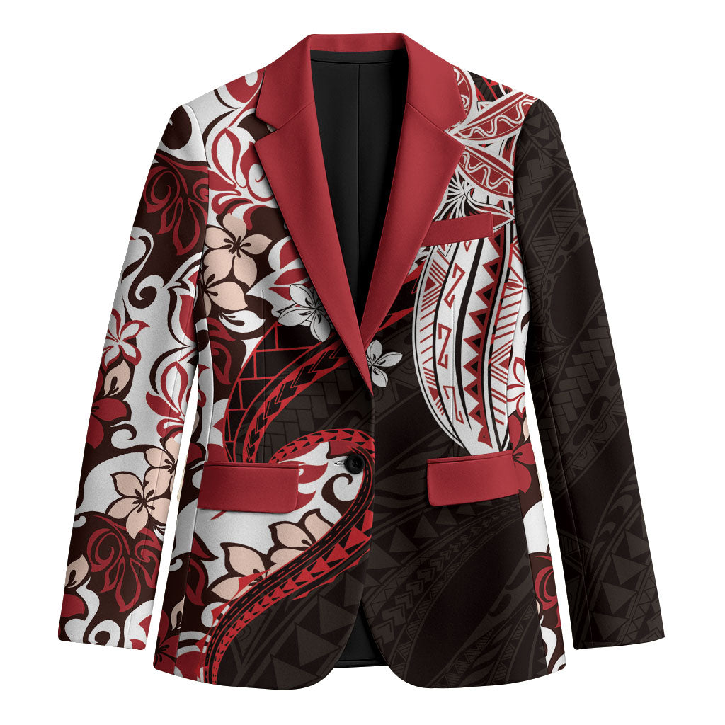 Monstera Plumeria Flowers Red Blazer Polynesian Pattern LT01 Unisex Red - Polynesian Pride