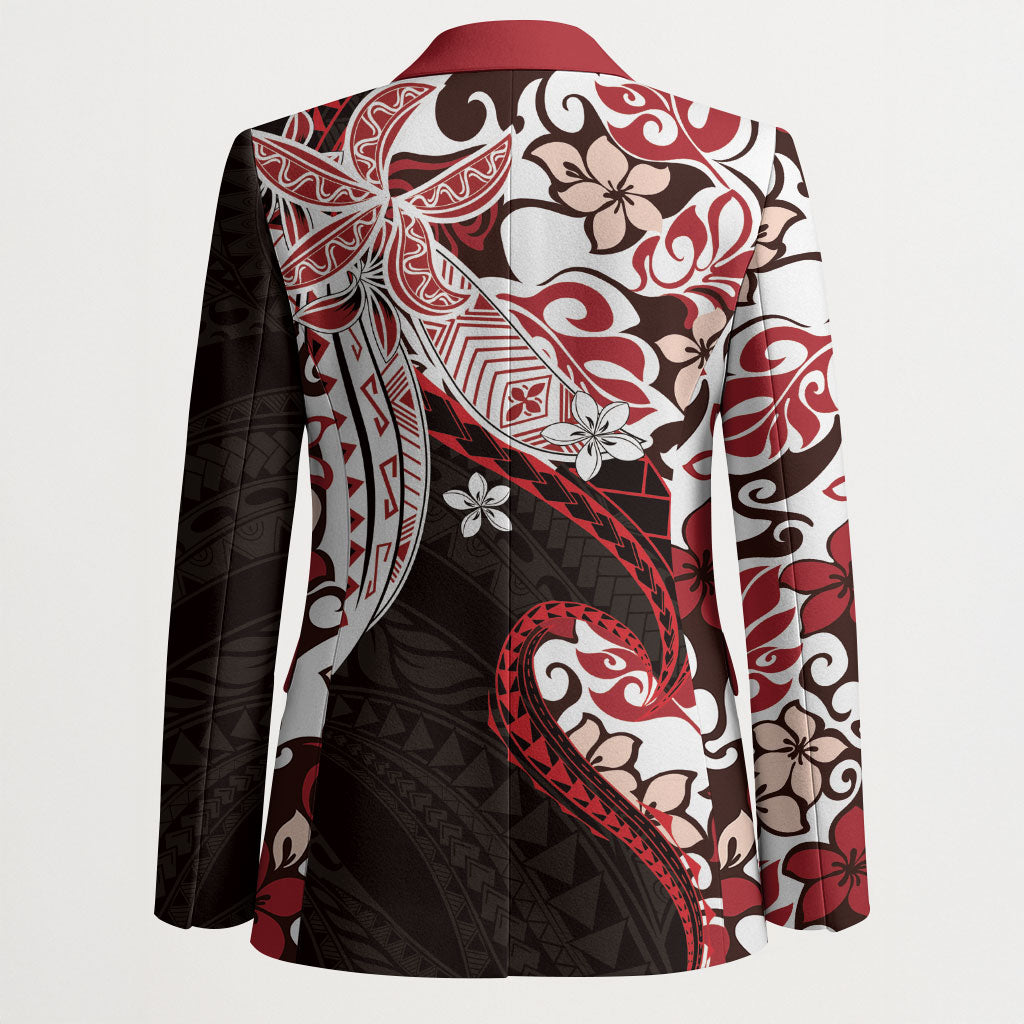 Monstera Plumeria Flowers Red Blazer Polynesian Pattern LT01 - Polynesian Pride