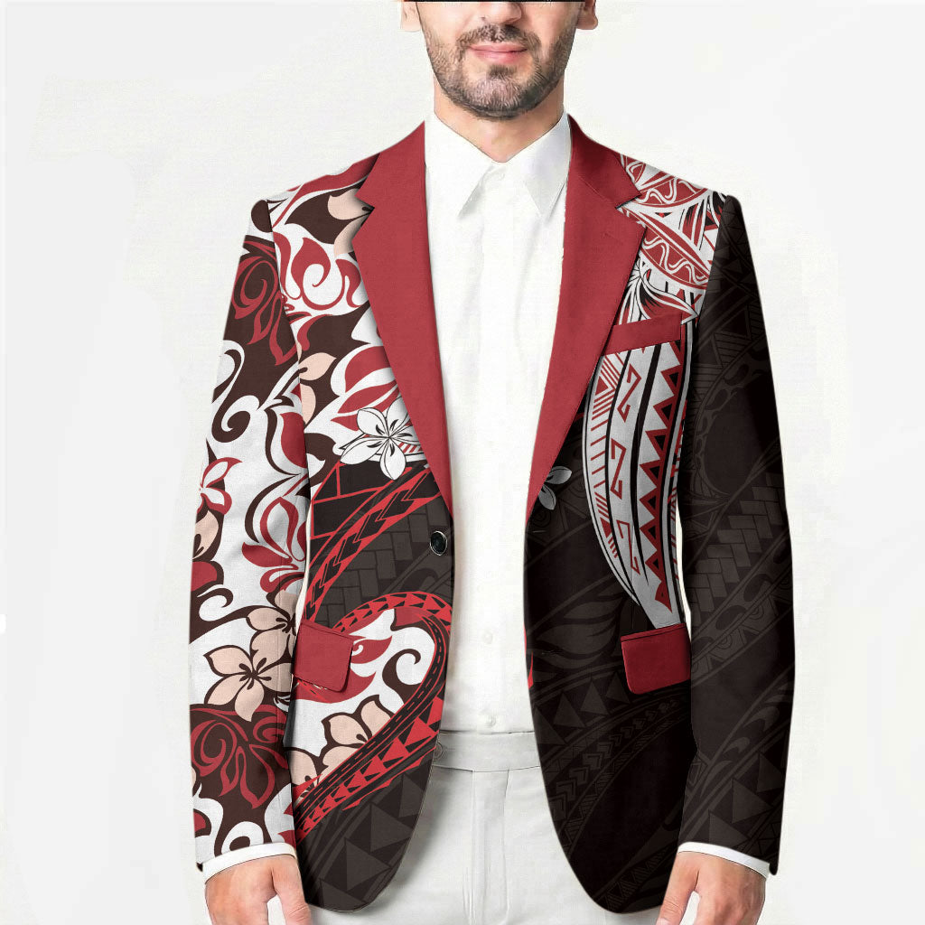 Monstera Plumeria Flowers Red Blazer Polynesian Pattern LT01 - Polynesian Pride