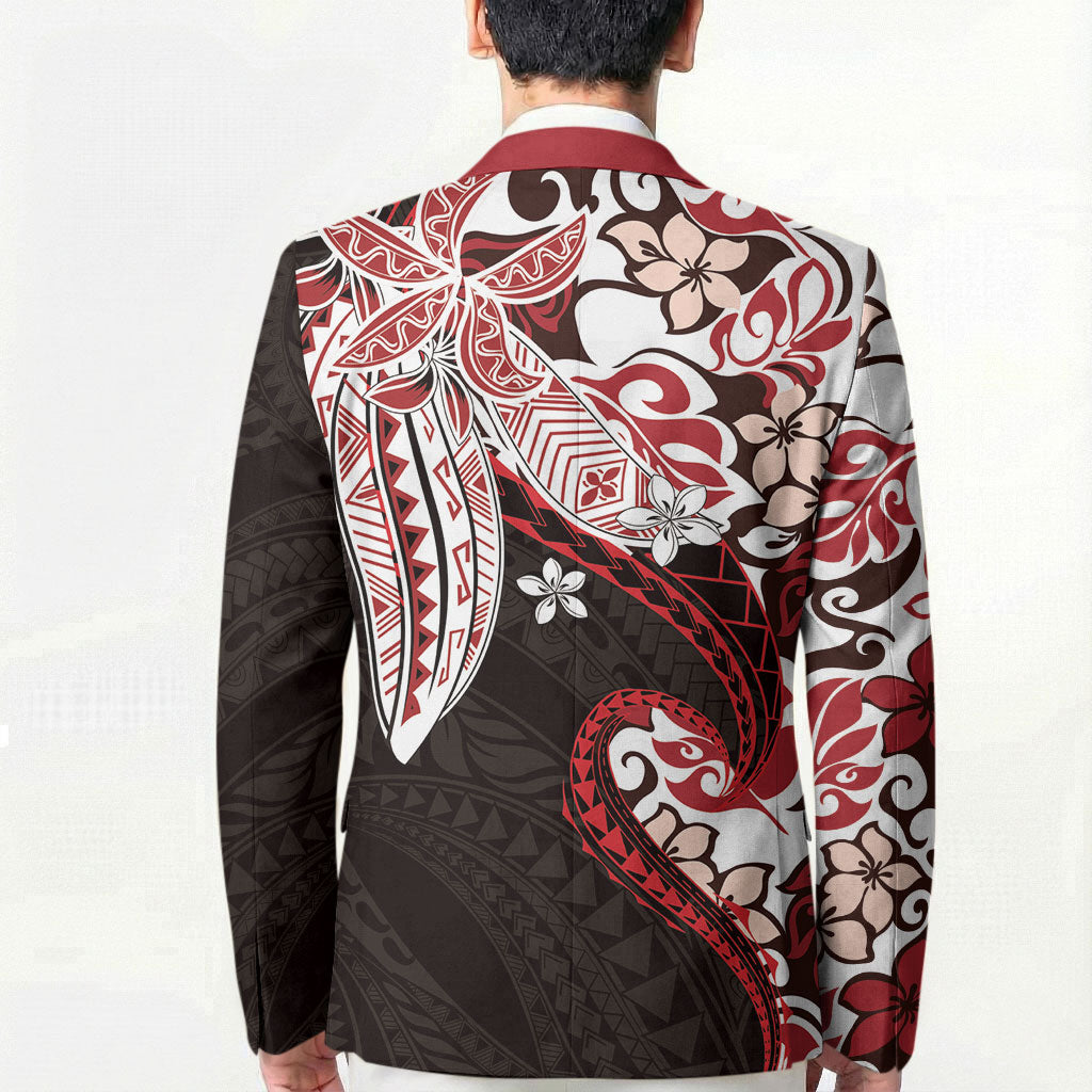 Monstera Plumeria Flowers Red Blazer Polynesian Pattern LT01 - Polynesian Pride