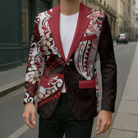Monstera Plumeria Flowers Red Blazer Polynesian Pattern LT01 - Polynesian Pride