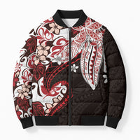 Monstera Plumeria Flowers Red Bomber Puffer Jacket Polynesian Pattern LT01 Unisex Red - Polynesian Pride