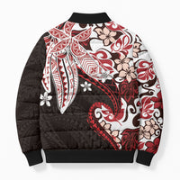 Monstera Plumeria Flowers Red Bomber Puffer Jacket Polynesian Pattern LT01 - Polynesian Pride