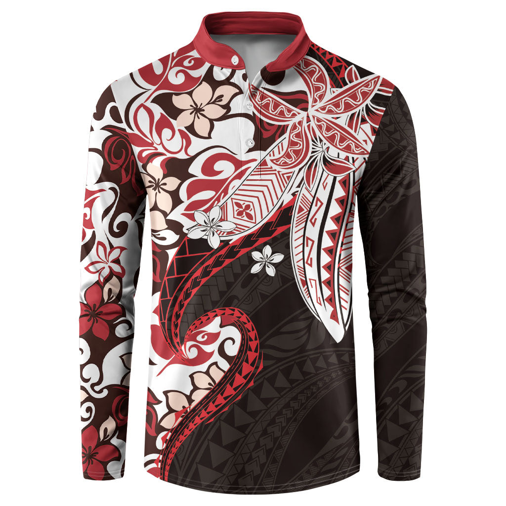Monstera Plumeria Flowers Red Button Sweatshirt Polynesian Pattern LT01 Red - Polynesian Pride