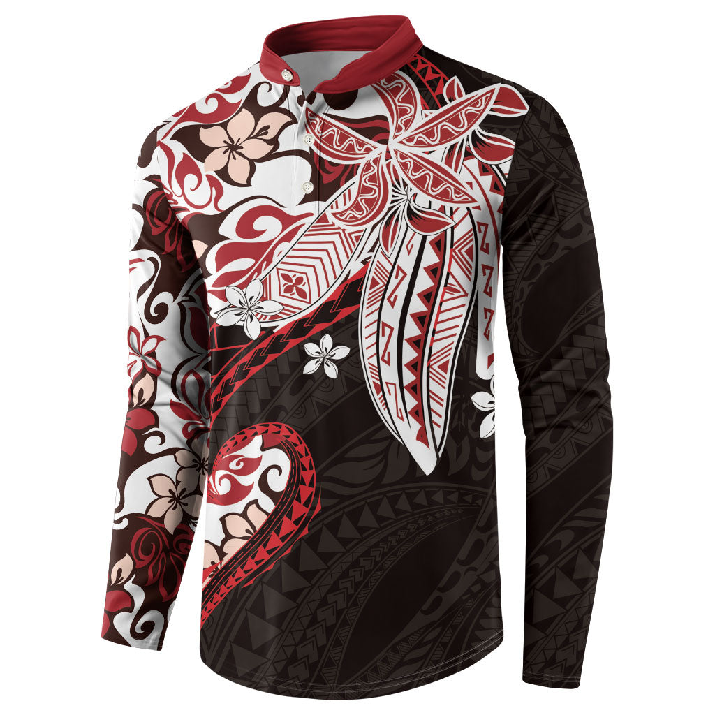 Monstera Plumeria Flowers Red Button Sweatshirt Polynesian Pattern LT01 - Polynesian Pride