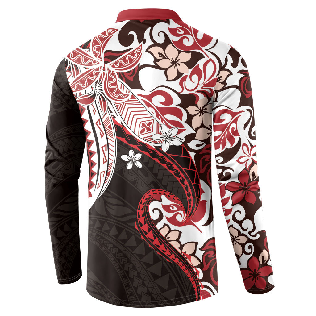 Monstera Plumeria Flowers Red Button Sweatshirt Polynesian Pattern LT01 - Polynesian Pride