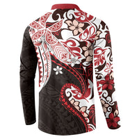 Monstera Plumeria Flowers Red Button Sweatshirt Polynesian Pattern LT01 - Polynesian Pride