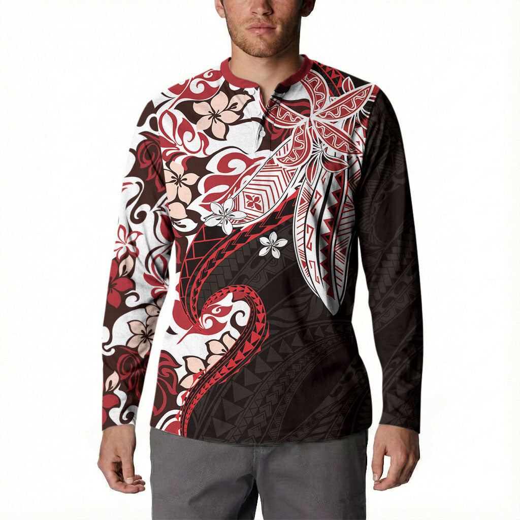 Monstera Plumeria Flowers Red Button Sweatshirt Polynesian Pattern LT01 - Polynesian Pride