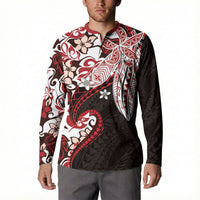 Monstera Plumeria Flowers Red Button Sweatshirt Polynesian Pattern LT01 - Polynesian Pride