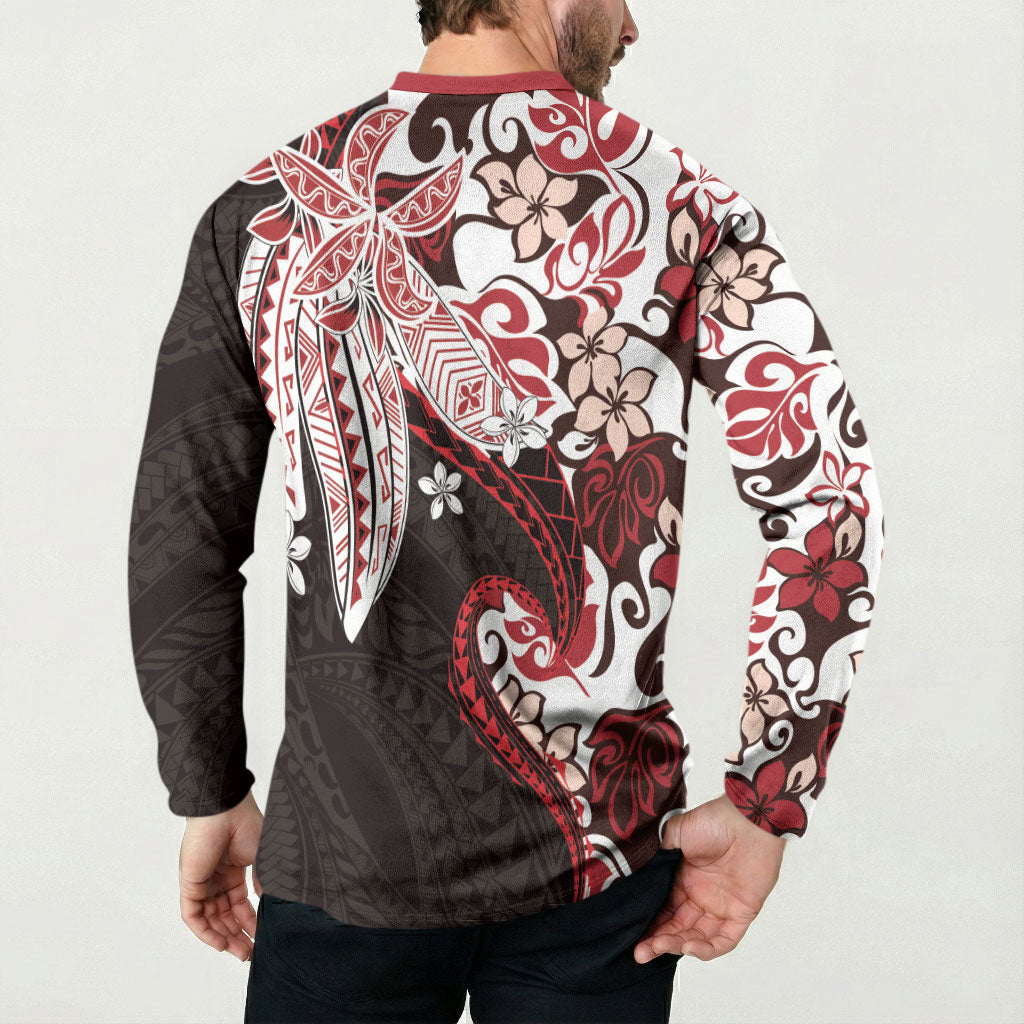 Monstera Plumeria Flowers Red Button Sweatshirt Polynesian Pattern LT01 - Polynesian Pride