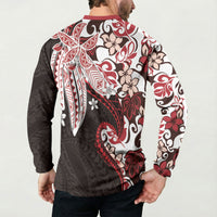 Monstera Plumeria Flowers Red Button Sweatshirt Polynesian Pattern LT01 - Polynesian Pride