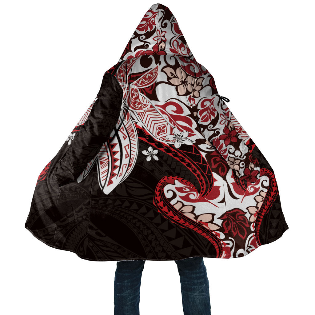Monstera Plumeria Flowers Red Cloak Polynesian Pattern LT01 Unisex Red - Polynesian Pride
