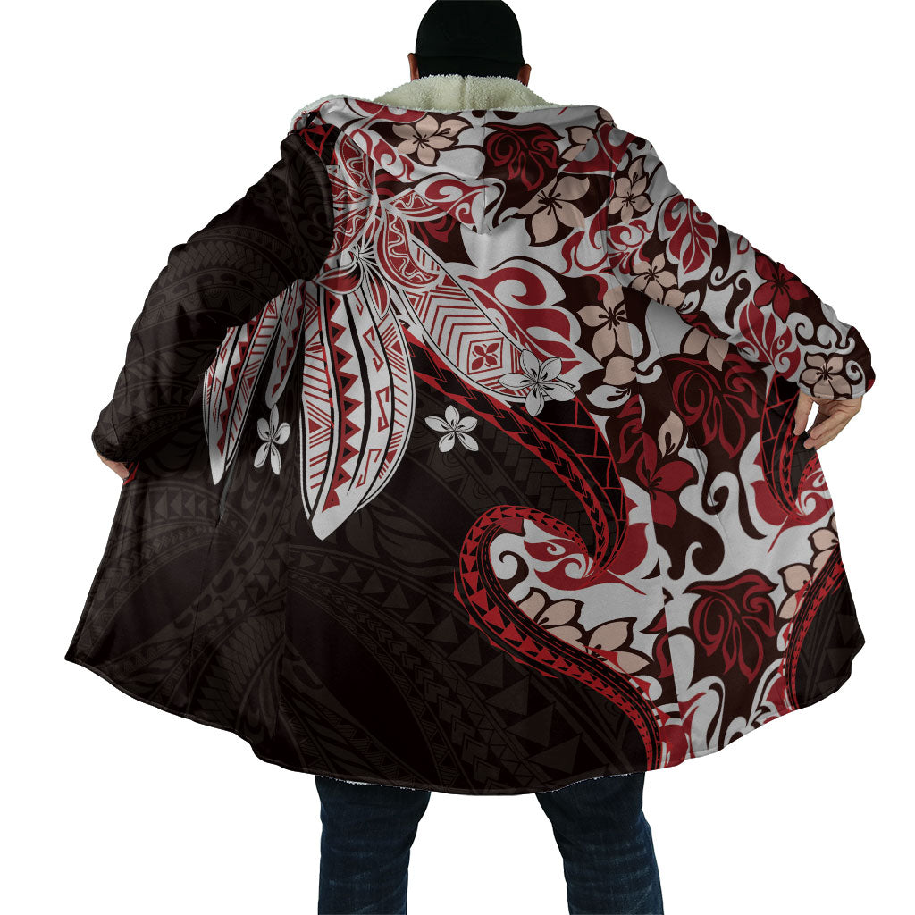 Monstera Plumeria Flowers Red Cloak Polynesian Pattern LT01 - Polynesian Pride