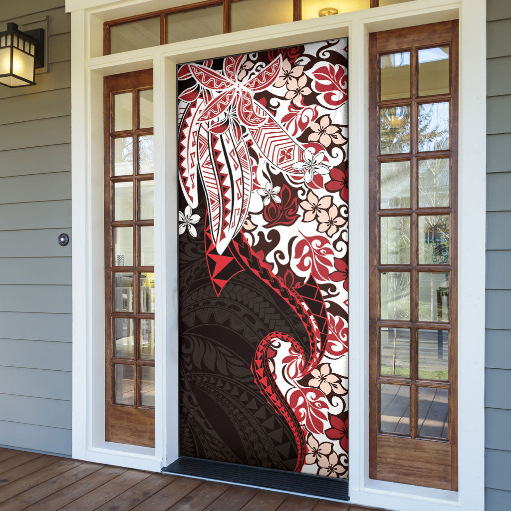 Monstera Plumeria Flowers Red Door Cover Polynesian Pattern LT01 - Polynesian Pride
